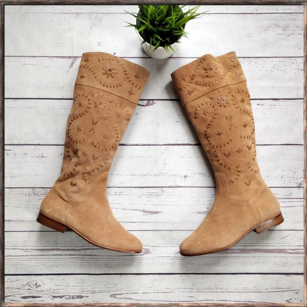 NWOT JACK ROGERS Tara Tall Suede Zip Boots Oak 10